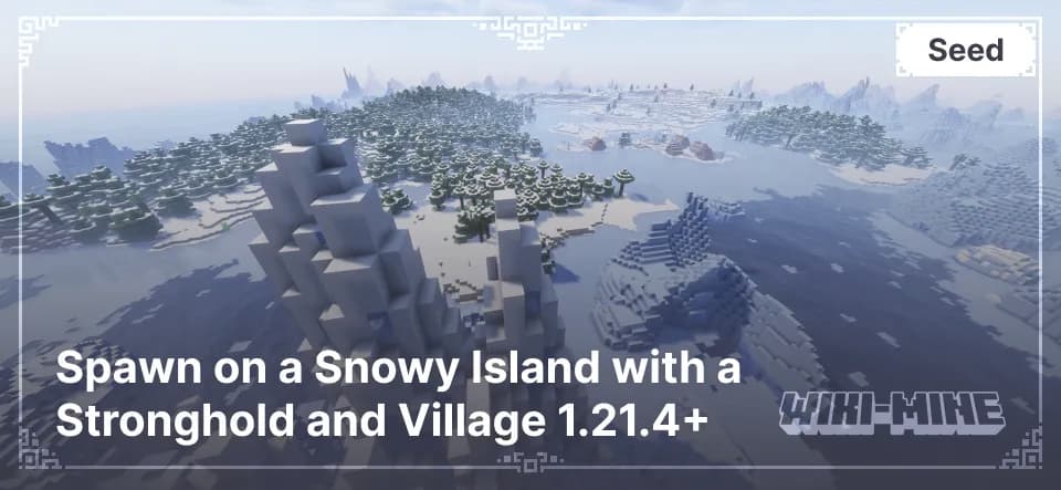 Spawn on a Snowy Island with a Stronghold and Village 1.21.4+