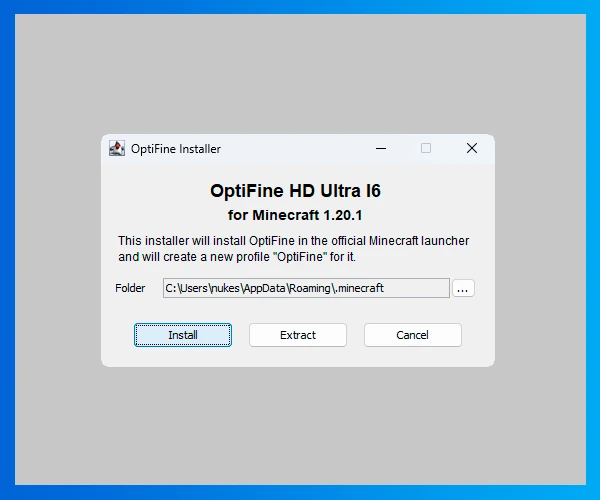 Run the OptiFine File Double-click the OptiFine file to launch the installer. The OptiFine installer window will appear.