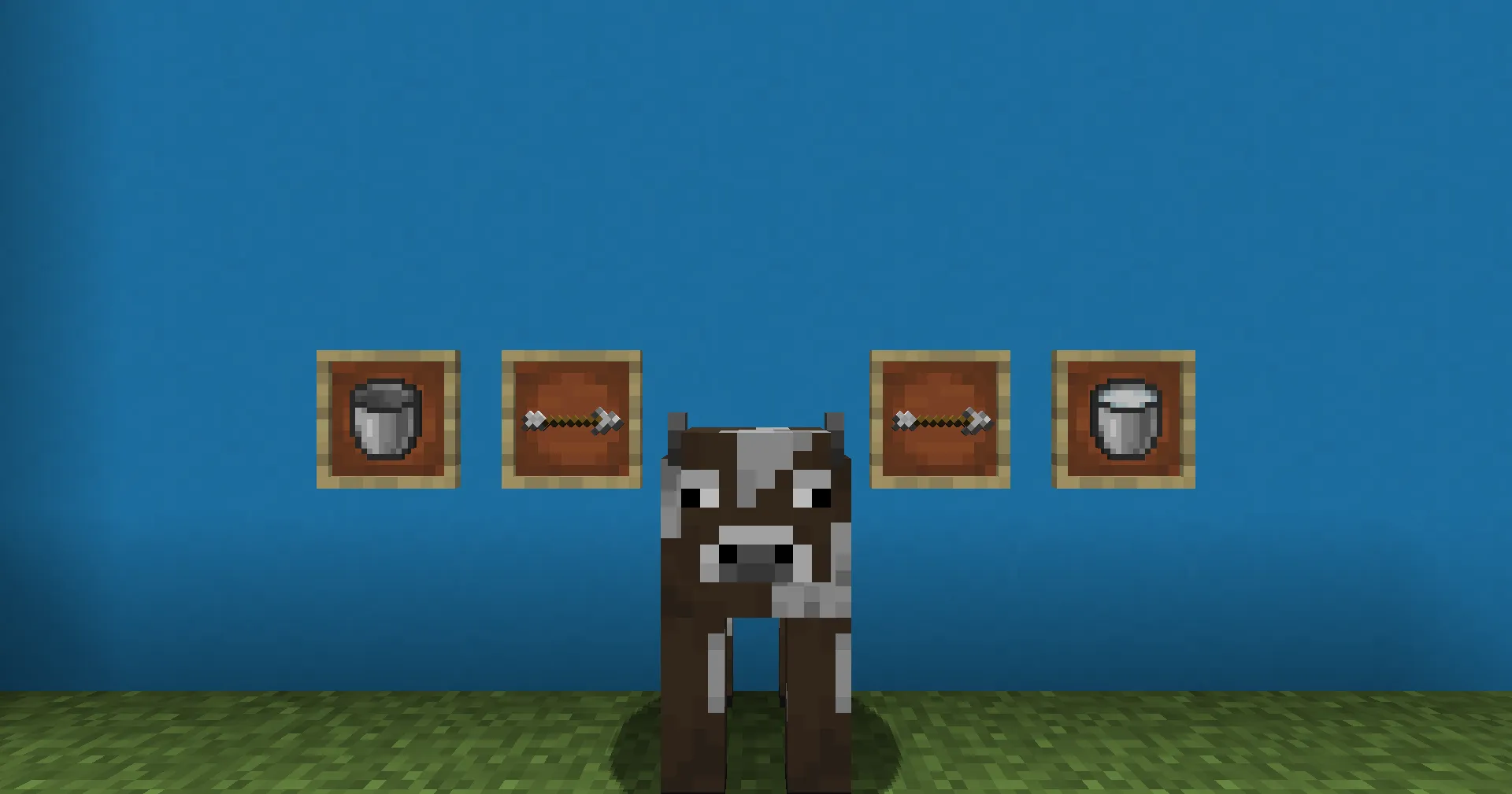 Craft a bucket using 3 iron ingots. Find a cow. Right-click the cow while holding the bucket.
