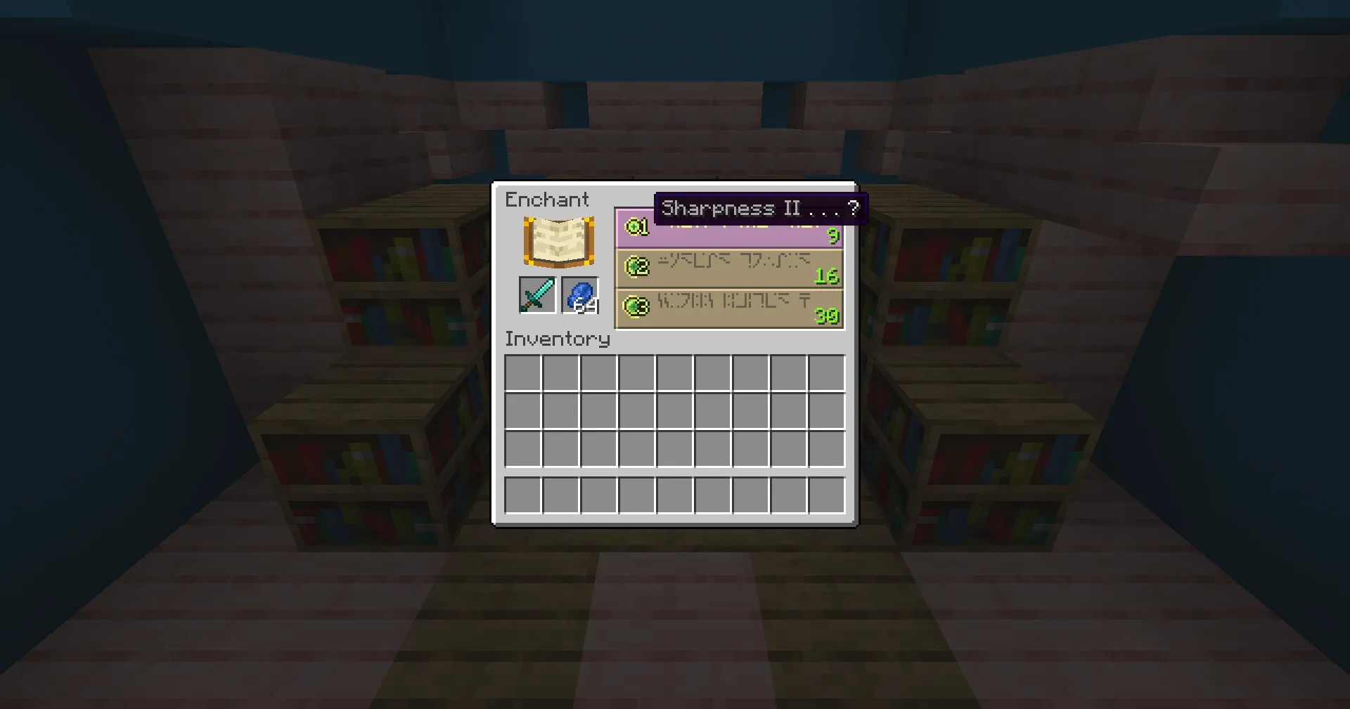 Place a sword or axe into the enchantment table slot. Use lapis lazuli and select the "Sharpness" enchantment.