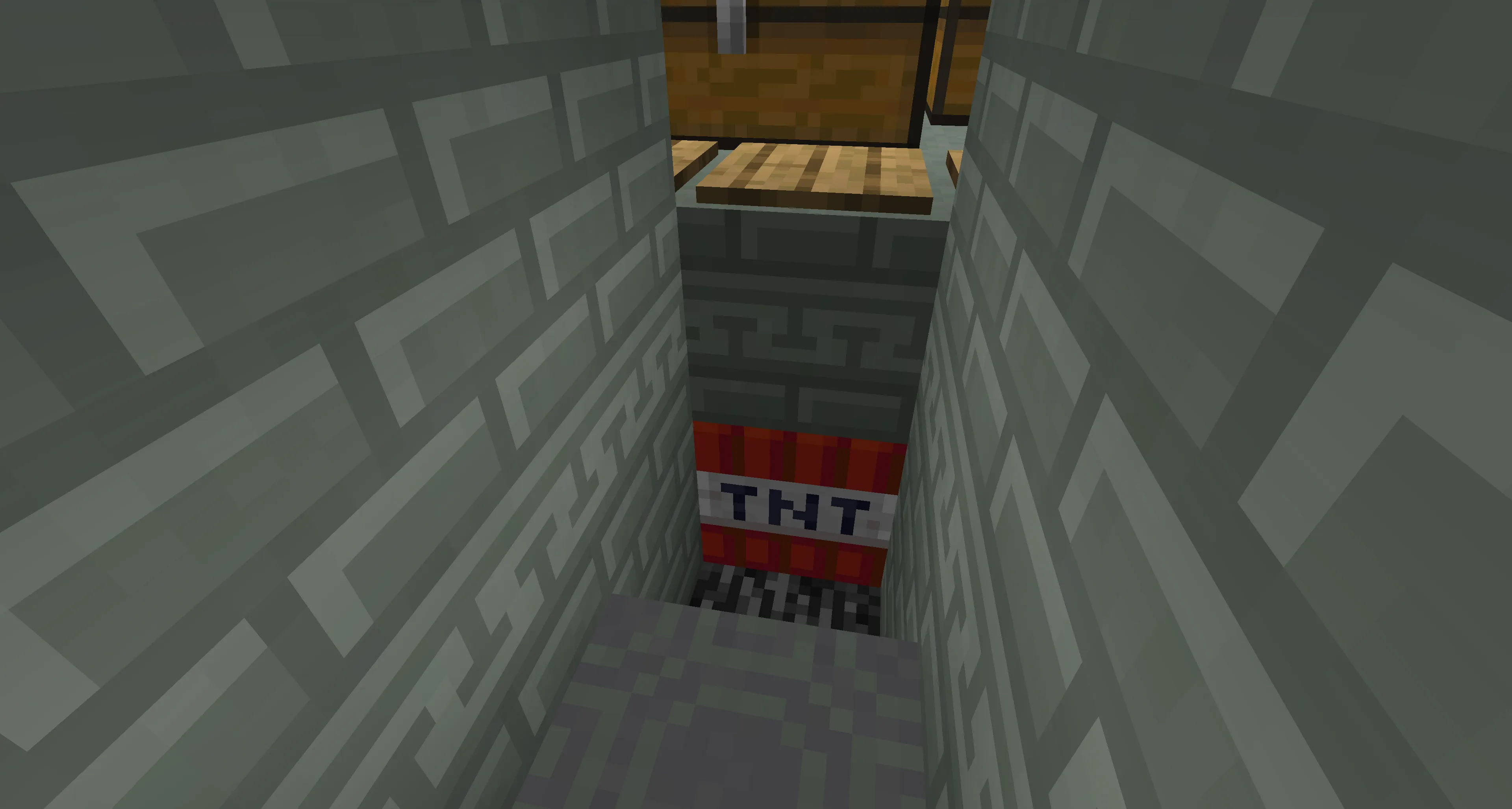 At the fifth block of your tunnel, break one more block inward and remove the TNT beneath the nearest pressure plates.