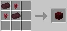 Red Nether Bricks: crafted by combining 2 Nether Bricks and 2 Nether Warts in a crafting table.