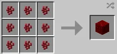 Nether Wart Block: crafted from 9 units of Nether Wart in a crafting table.