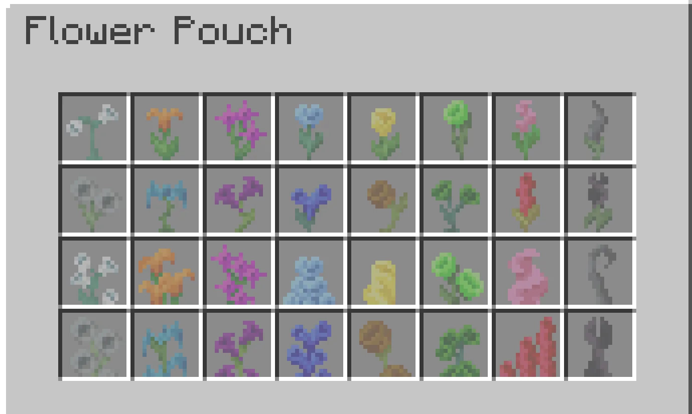 To store a large number of petals and flowers, you can use a special pouch which holds up to 64 flowers of each type.